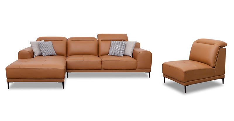 Modern Minimalist Living Room Leather Corner Sofa Combination 107939