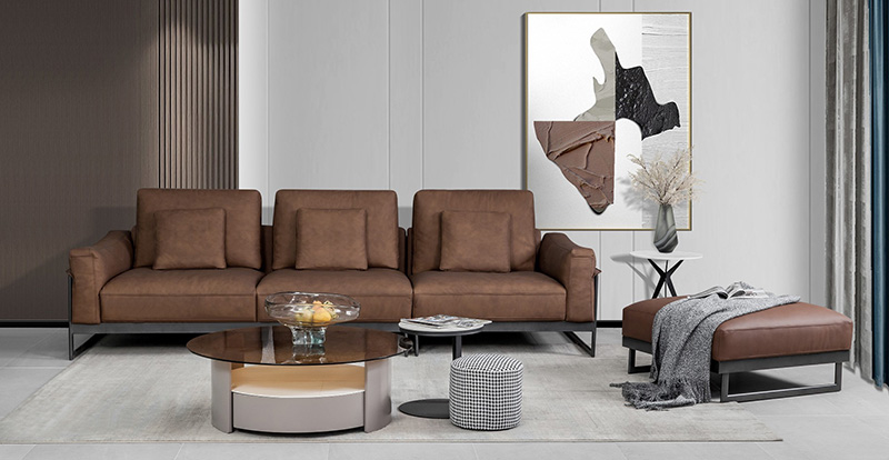 Italian Style Minimalist Large Apartment Living Room Leather Down Sofa Combination 621020