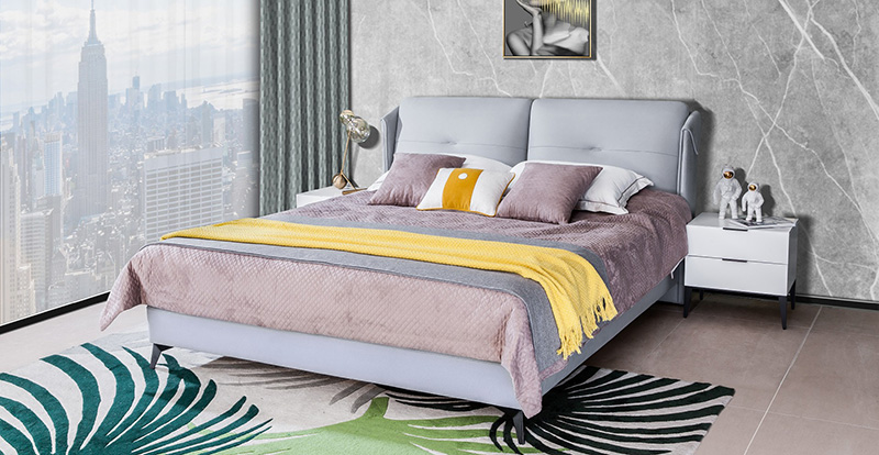 Modern Minimalist Bedroom Technology Cloth Bed Double-Backed High-Foot Double Bed A20023