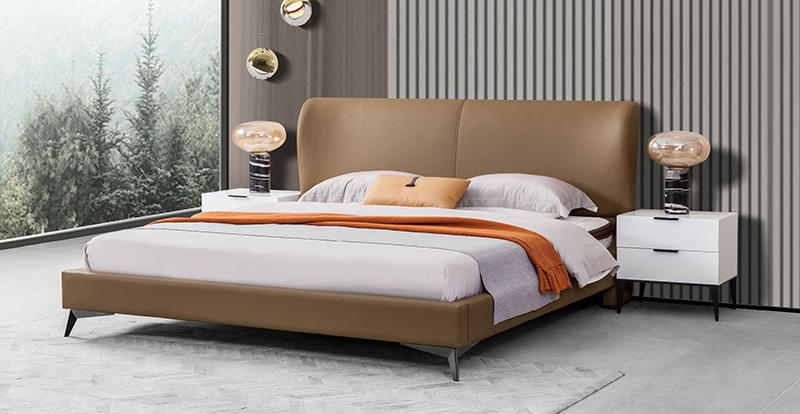 Italian Minimalist Bedroom Leather Double Bed A21005