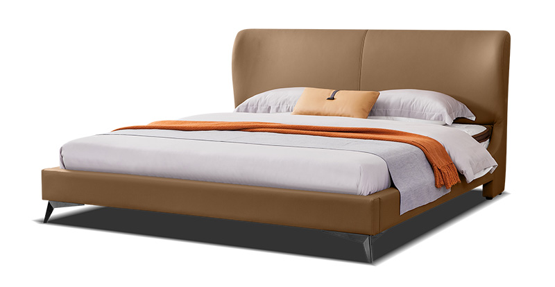 Italian Minimalist Bedroom Leather Double Bed A21005